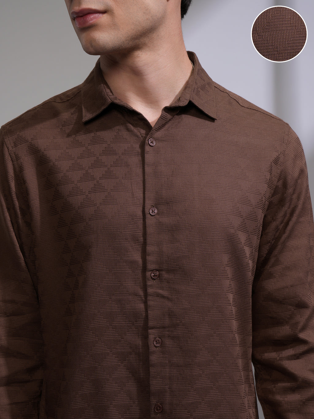 Highlander Men Brown Self Design Slim Fit Casual Shirt - Brown - Image 5