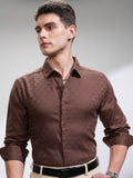 Highlander Men Brown Self Design Slim Fit Casual Shirt - Brown - Image 1