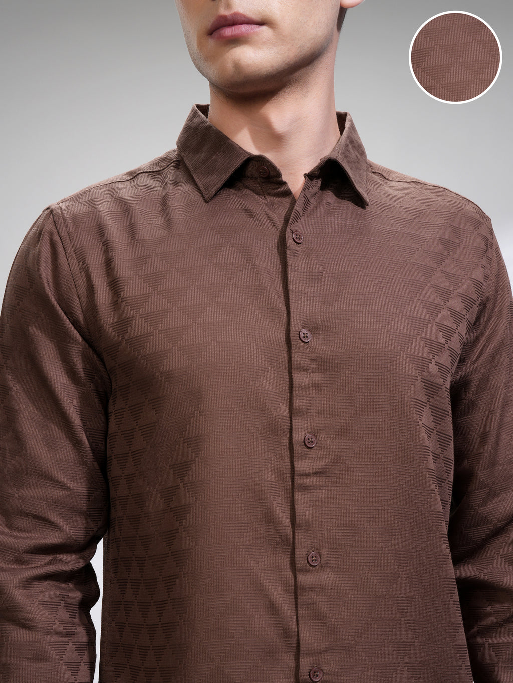 Highlander Men Brown Self Design Slim Fit Casual Shirt - Brown - Image 5