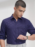 Highlander Men Navy Blue Self Design Slim Fit Casual Shirt - Navy Blue - Image 1