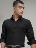 Highlander Men Black Self Design Slim Fit Casual Shirt - Black - Image 1