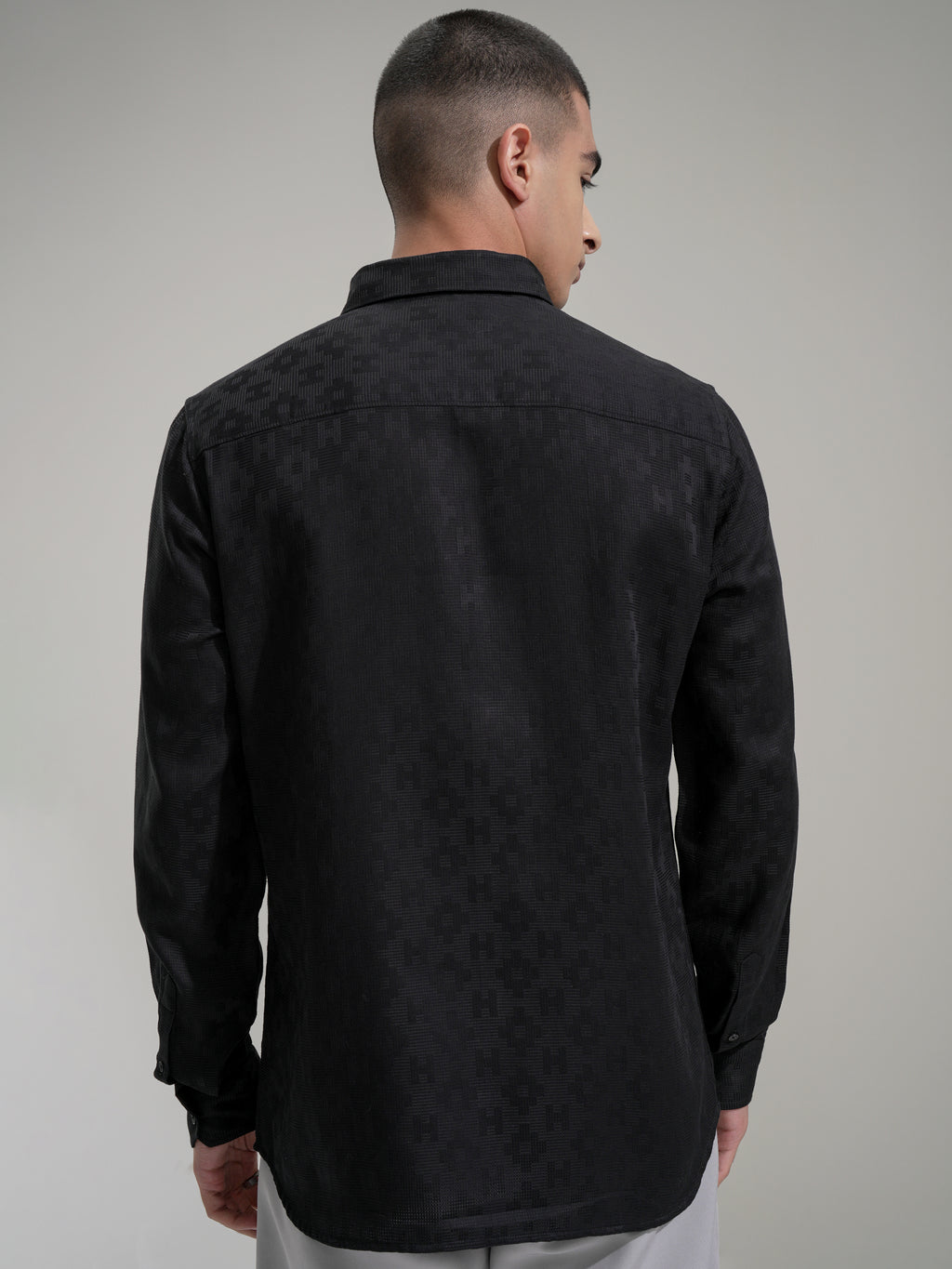 Highlander Men Black Self Design Slim Fit Casual Shirt - Black - Image 3