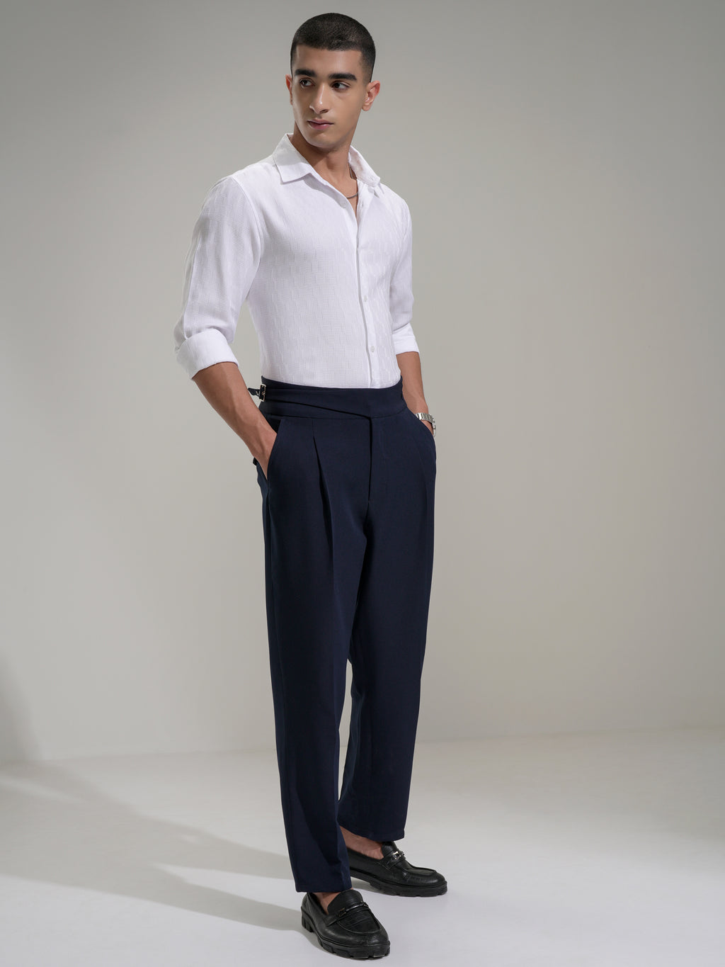 Highlander Men White Self Design Slim Fit Casual Shirt - White - Image 2