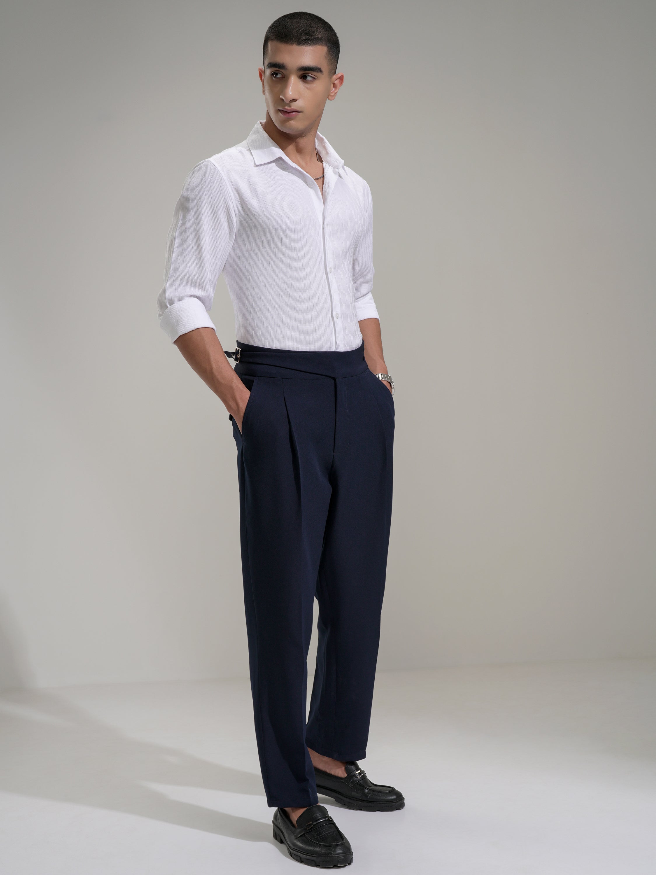 Highlander Men White Self Design Slim Fit Casual Shirt - White - Image 2