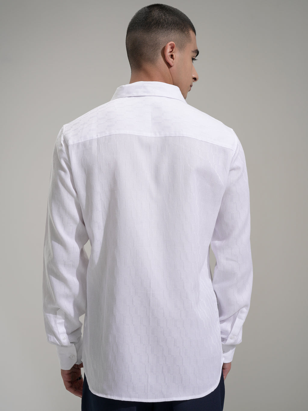 Highlander Men White Self Design Slim Fit Casual Shirt - White - Image 3