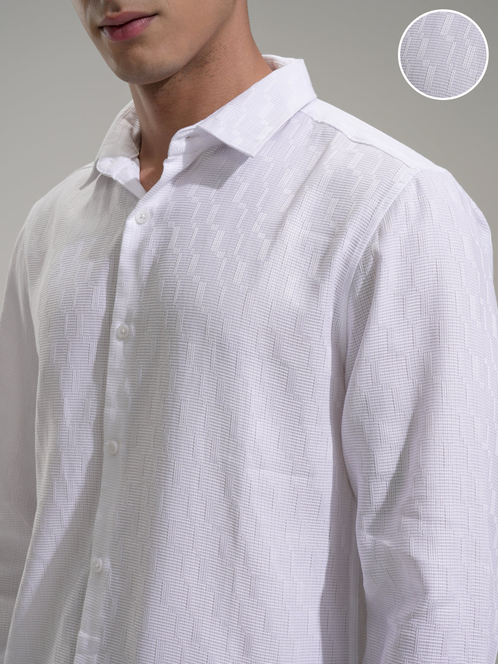 Highlander Men White Self Design Slim Fit Casual Shirt - White - Image 5