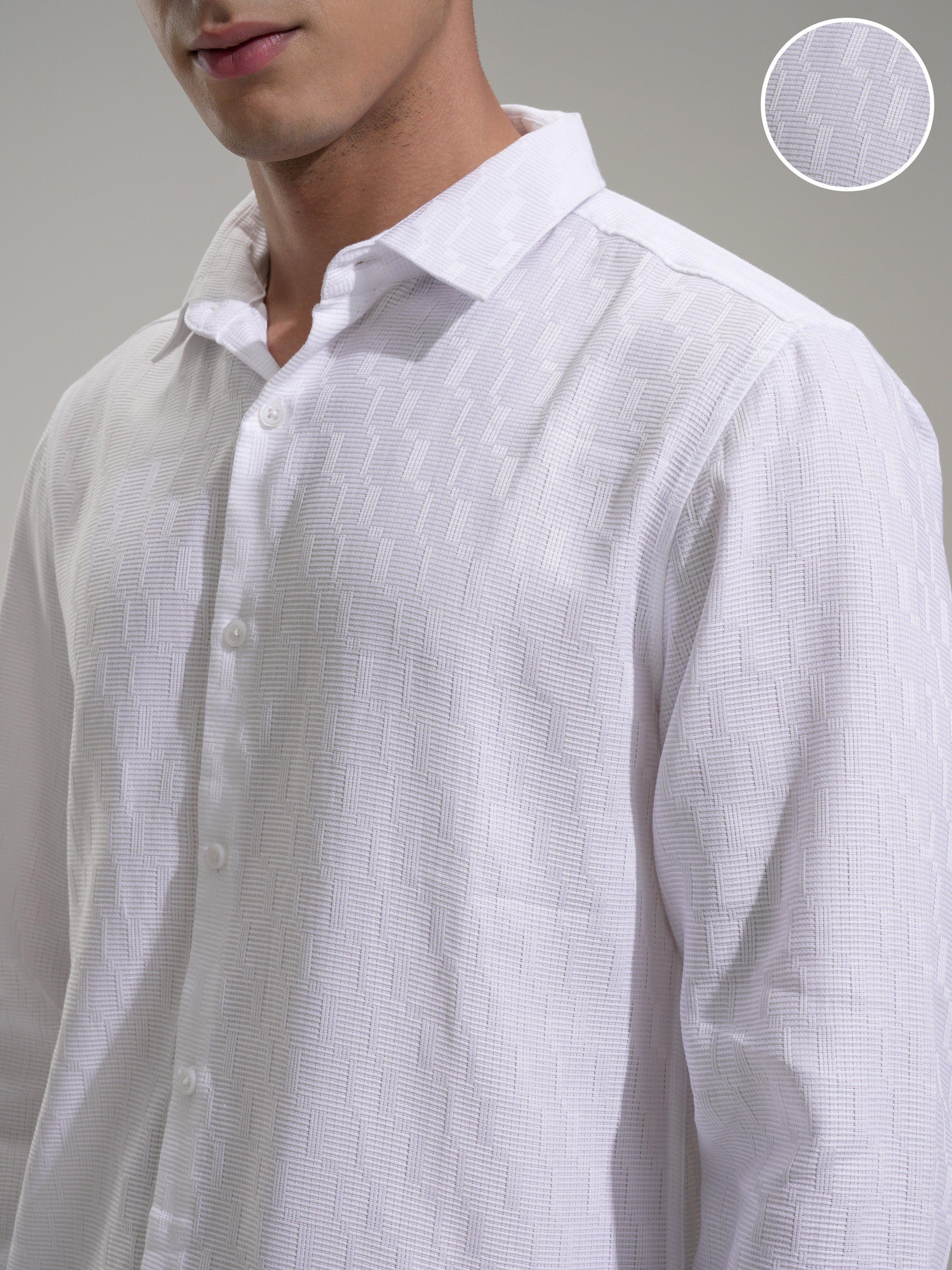 Highlander Men White Self Design Slim Fit Casual Shirt - White - Image 5