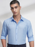 Highlander Men Blue Self Design Slim Fit Casual Shirt - Blue - Image 1