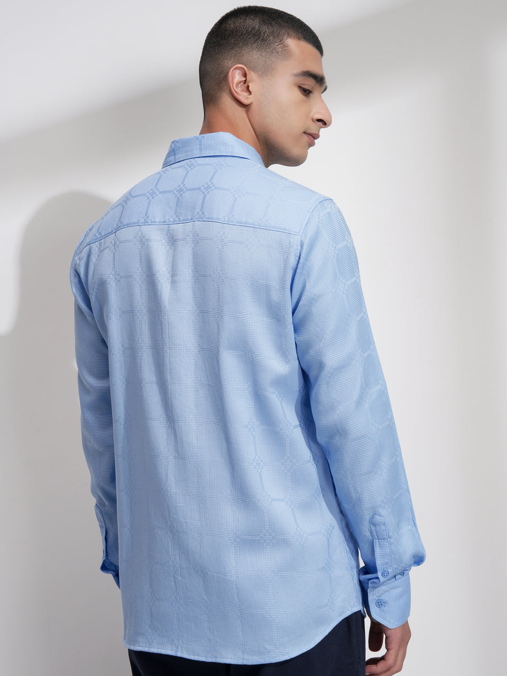 Highlander Men Blue Self Design Slim Fit Casual Shirt - Blue - Image 3