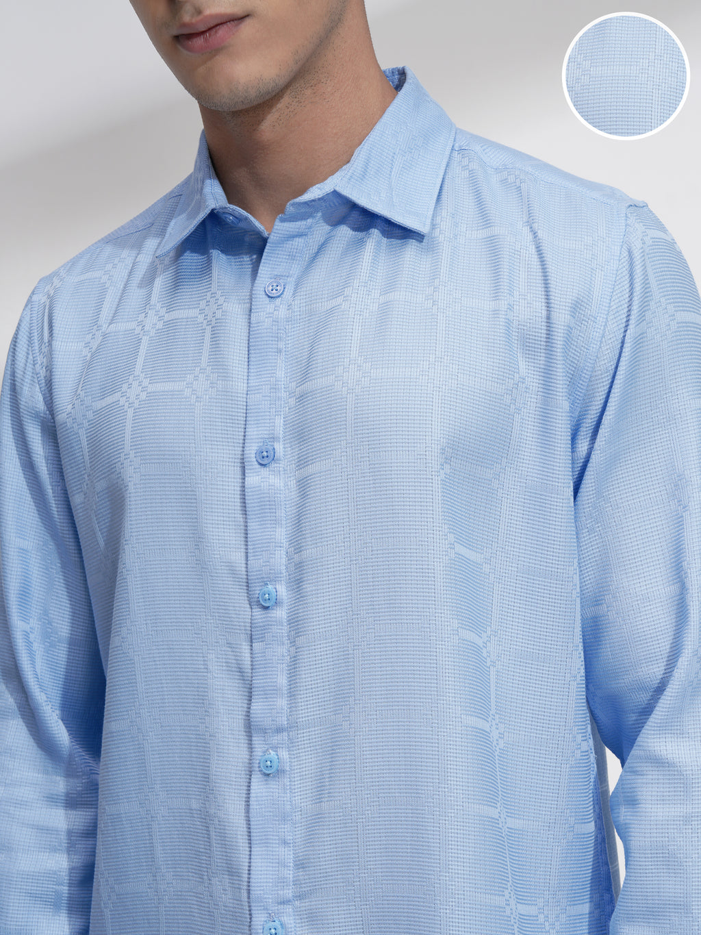 Highlander Men Blue Self Design Slim Fit Casual Shirt - Blue - Image 5