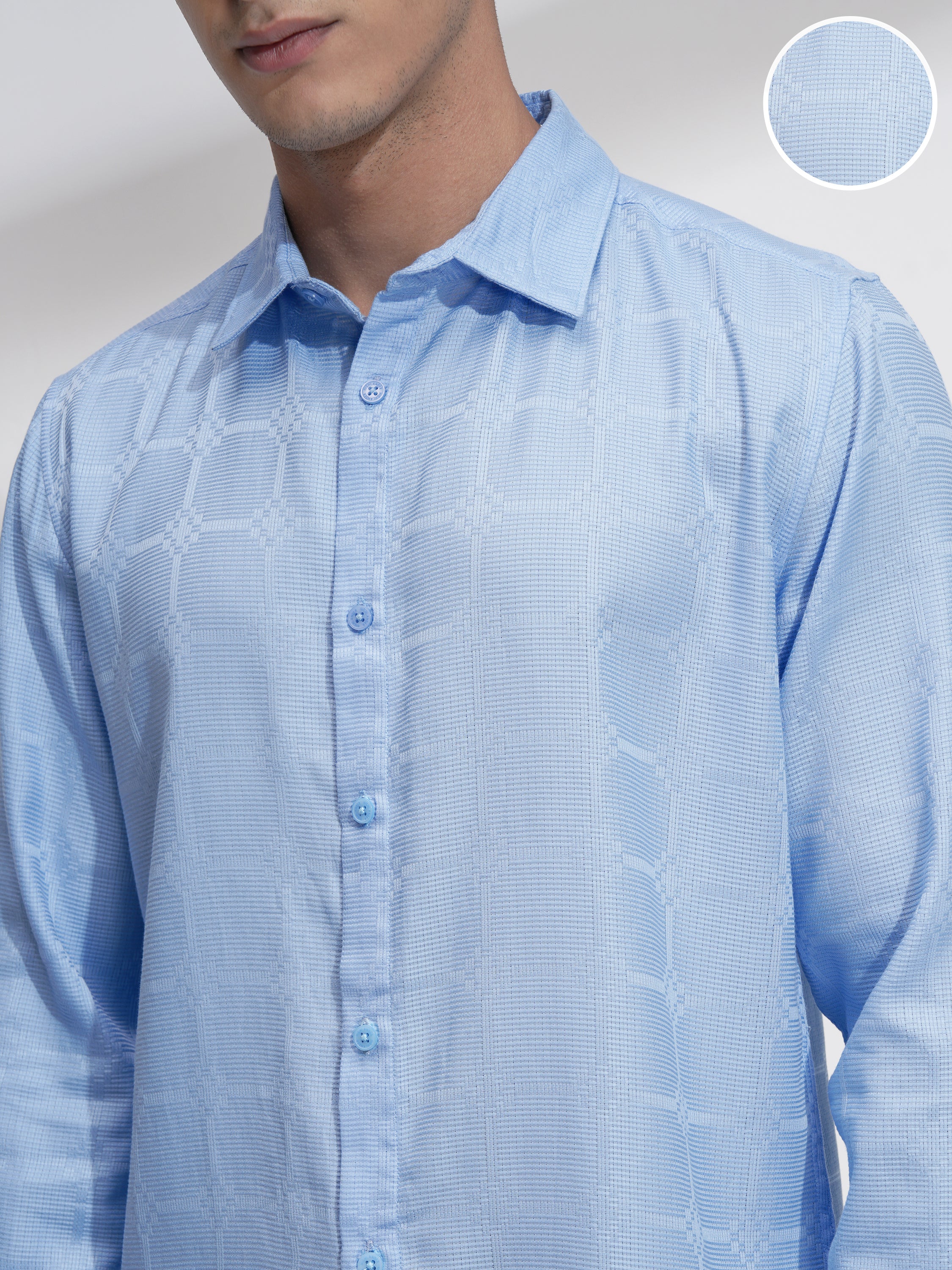 Highlander Men Blue Self Design Slim Fit Casual Shirt - Blue - Image 5