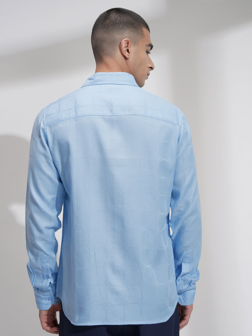 Highlander Men Blue Self Design Slim Fit Casual Shirt - Blue - Image 3
