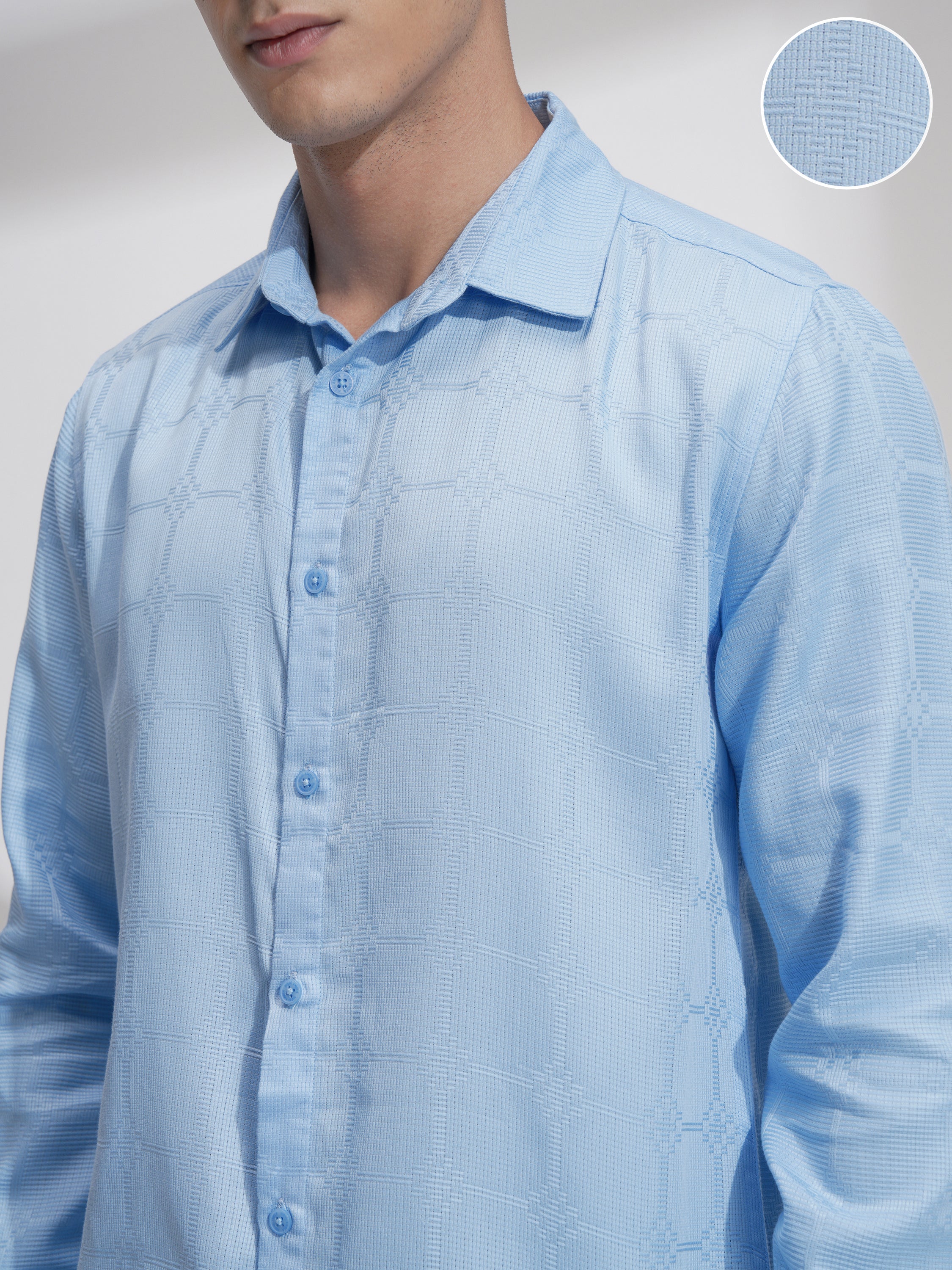 Highlander Men Blue Self Design Slim Fit Casual Shirt - Blue - Image 5