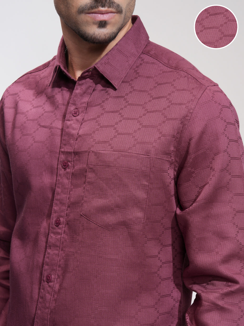 Highlander Men Burgundy Textured Slim Fit Casual Shirt - Burgundy - Image 5