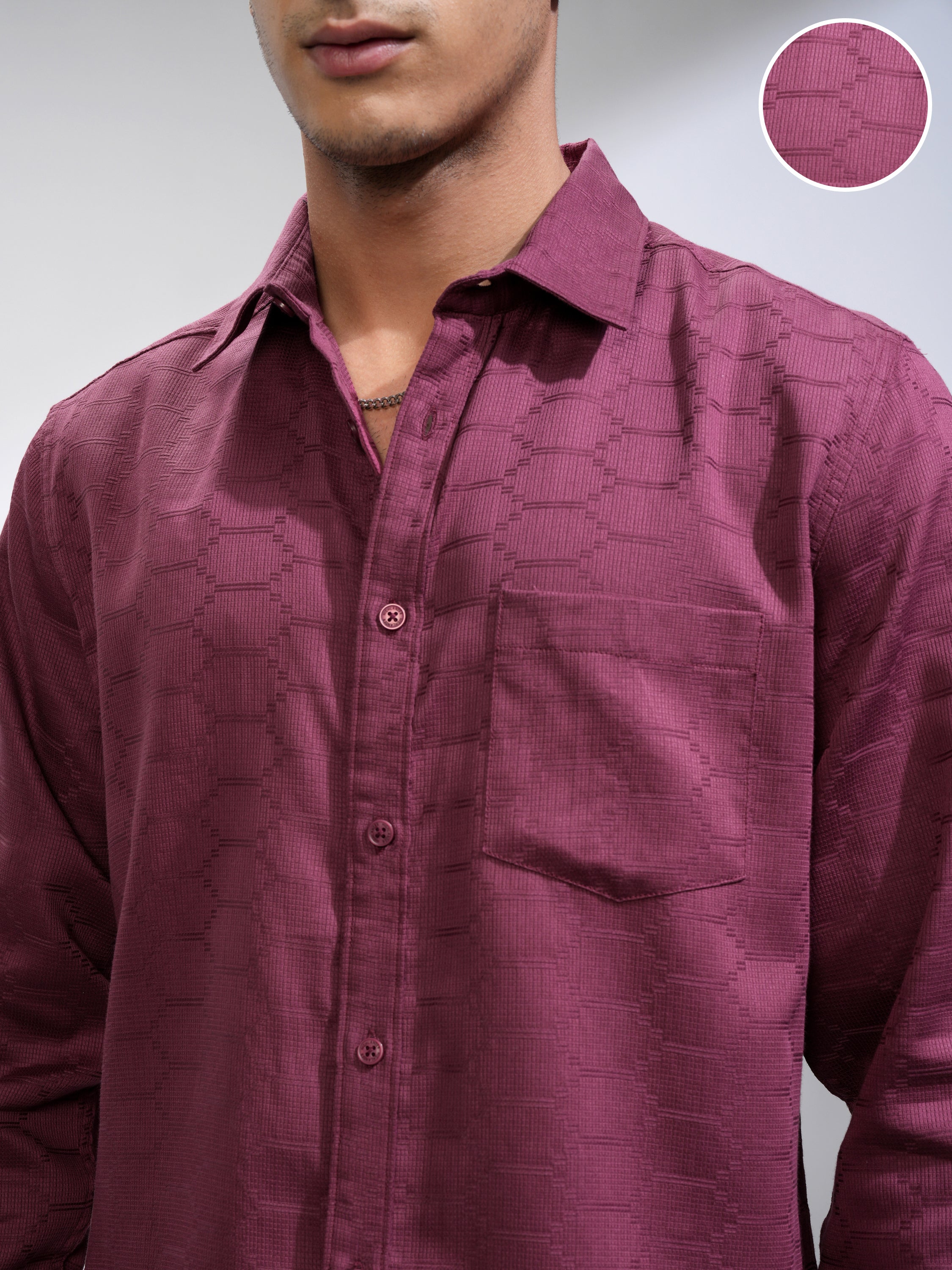 Highlander Men Pink Textured Slim Fit Casual Shirt - Pink - Image 5
