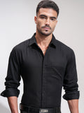 Highlander Men Black Textured Slim Fit Casual Shirt - Black - Image 1
