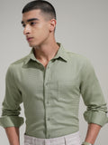 Highlander Men Green Self Design Slim Fit Casual Shirt - Green - Image 1