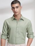 Highlander Men Green Self Design Slim Fit Casual Shirt - Green - Image 1