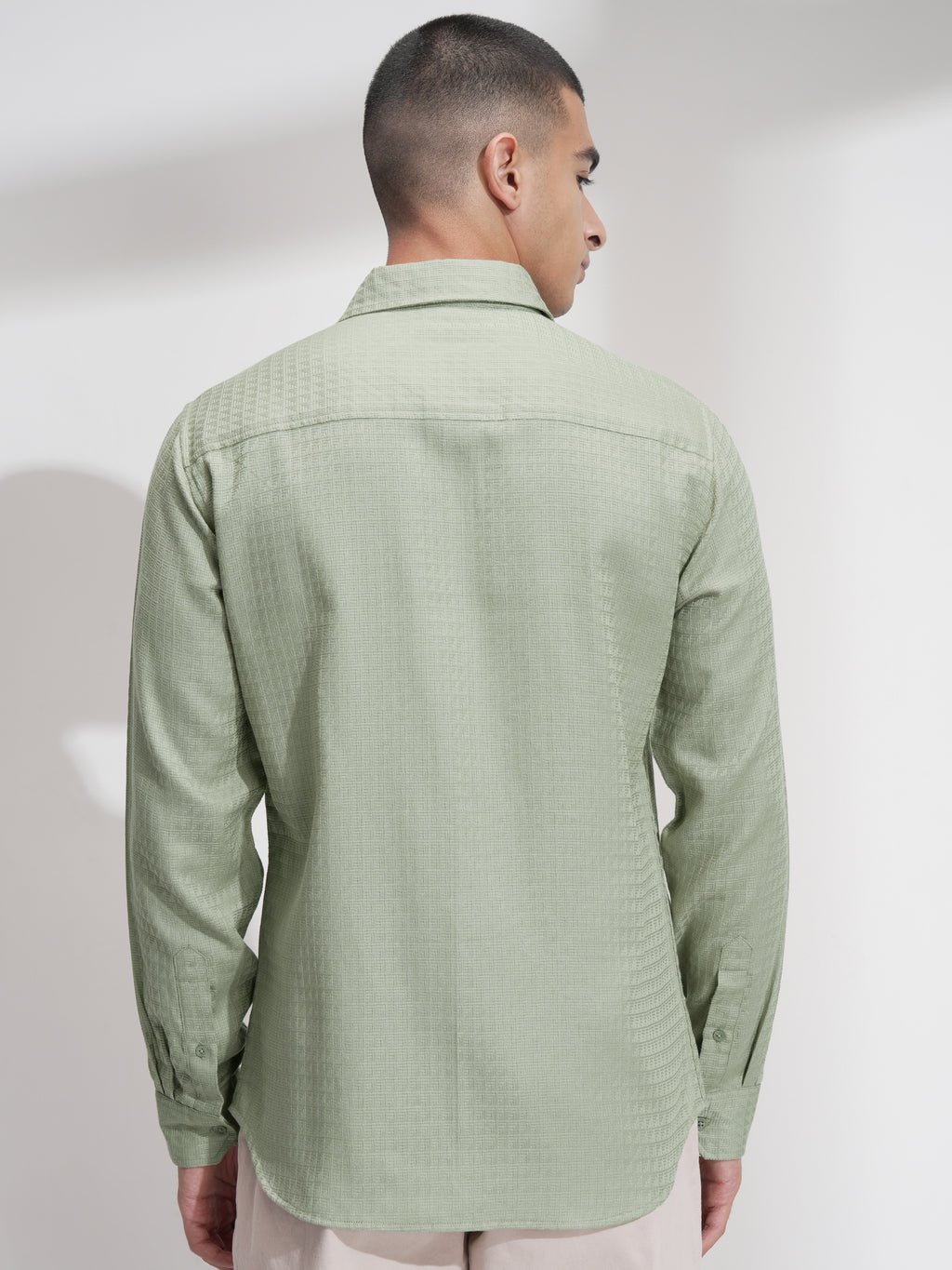 Highlander Men Green Self Design Slim Fit Casual Shirt - Green - Image 3