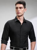 Highlander Men Black Self Design Slim Fit Casual Shirt - Black - Image 1