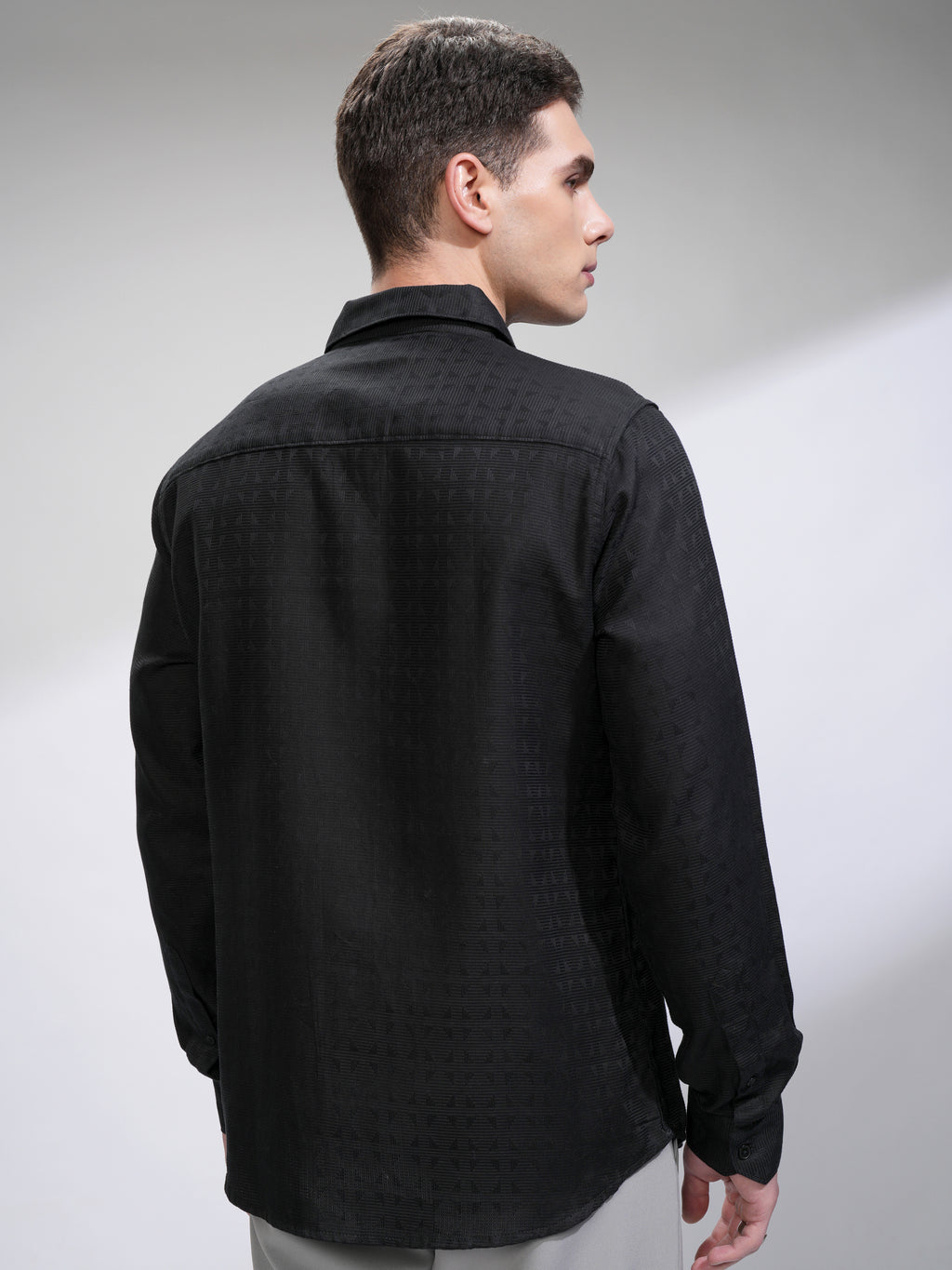 Highlander Men Black Self Design Slim Fit Casual Shirt - Black - Image 3