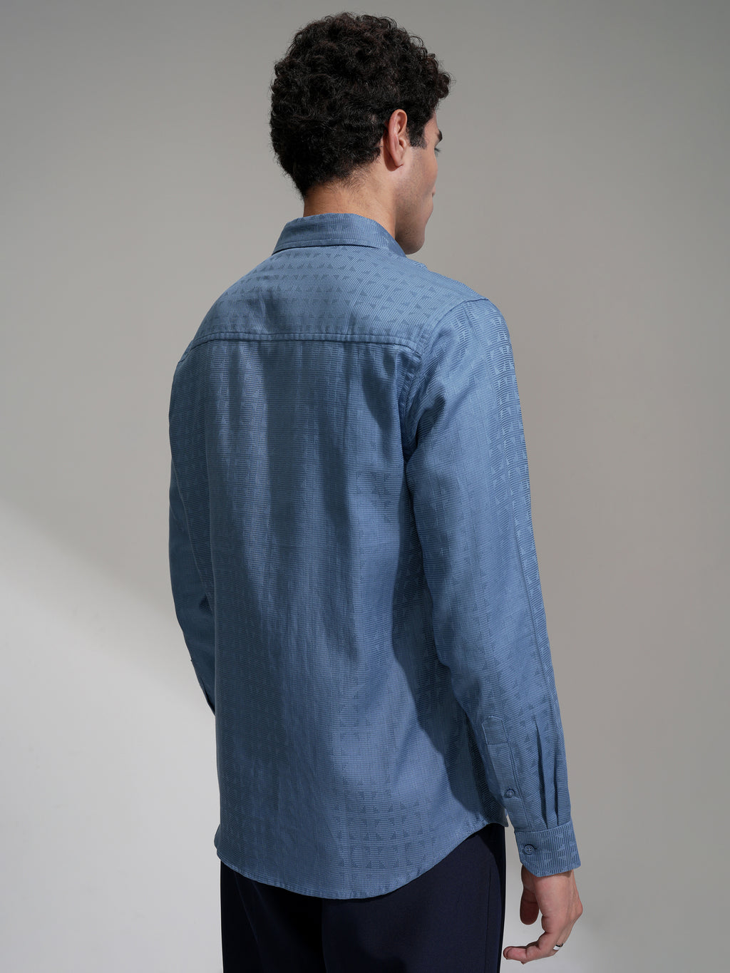 Highlander Men Blue Self Design Slim Fit Casual Shirt - Blue - Image 3