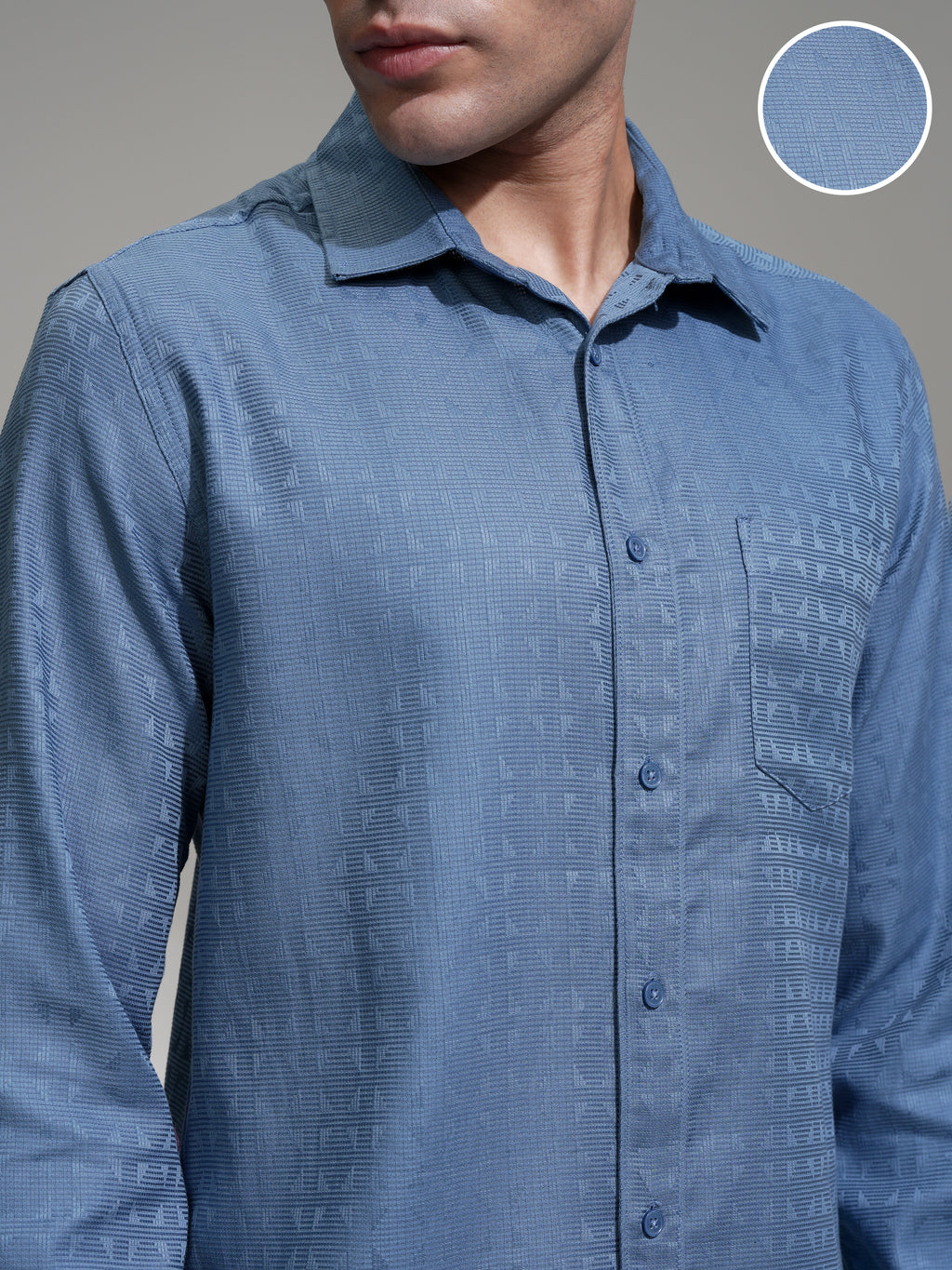 Highlander Men Blue Self Design Slim Fit Casual Shirt - Blue - Image 5