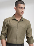 Highlander Men Olive Self Design Slim Fit Casual Shirt - Olive - Image 1
