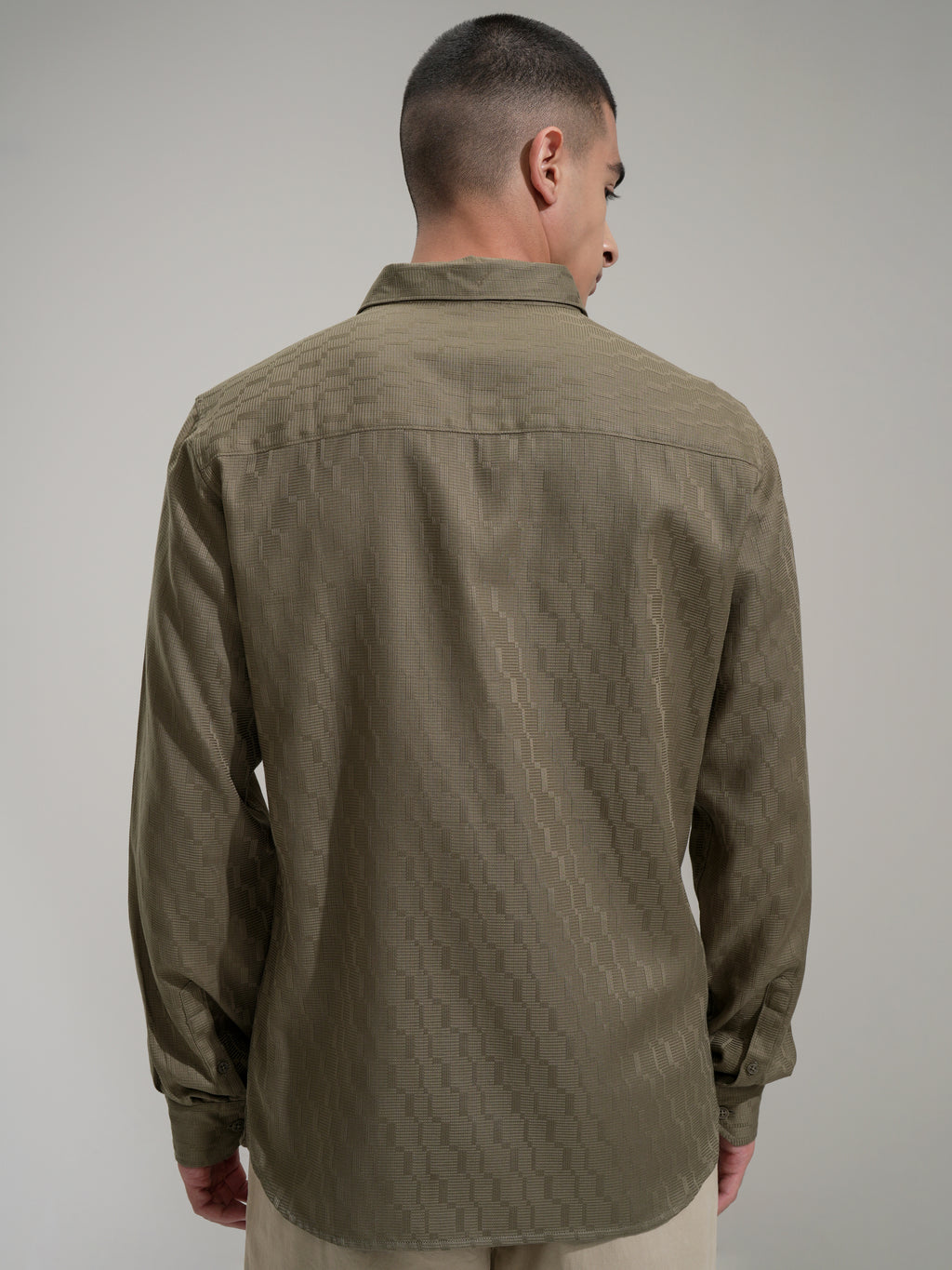 Highlander Men Olive Self Design Slim Fit Casual Shirt - Olive - Image 3