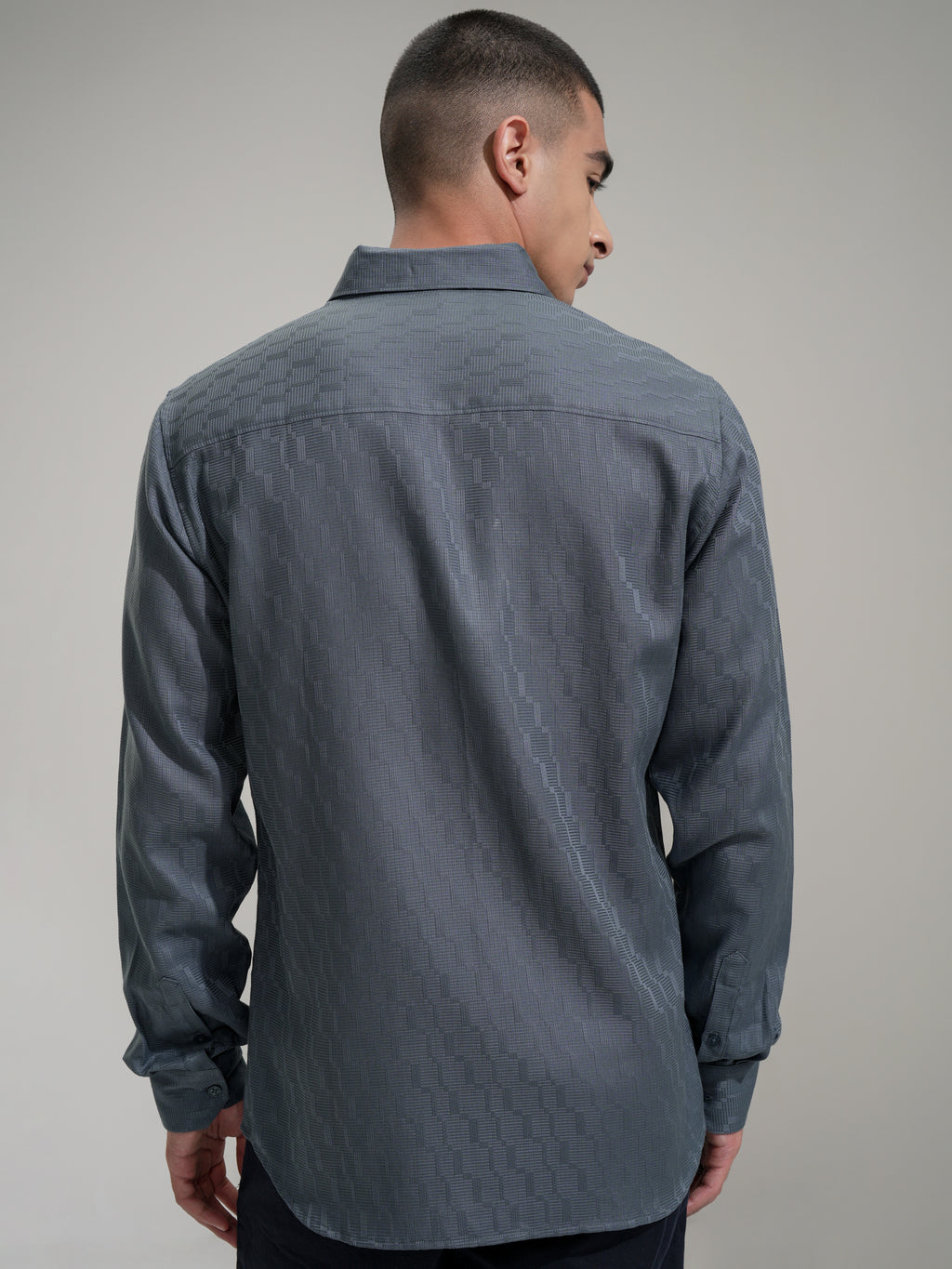 Highlander Men Blue Self Design Slim Fit Casual Shirt - Blue - Image 3