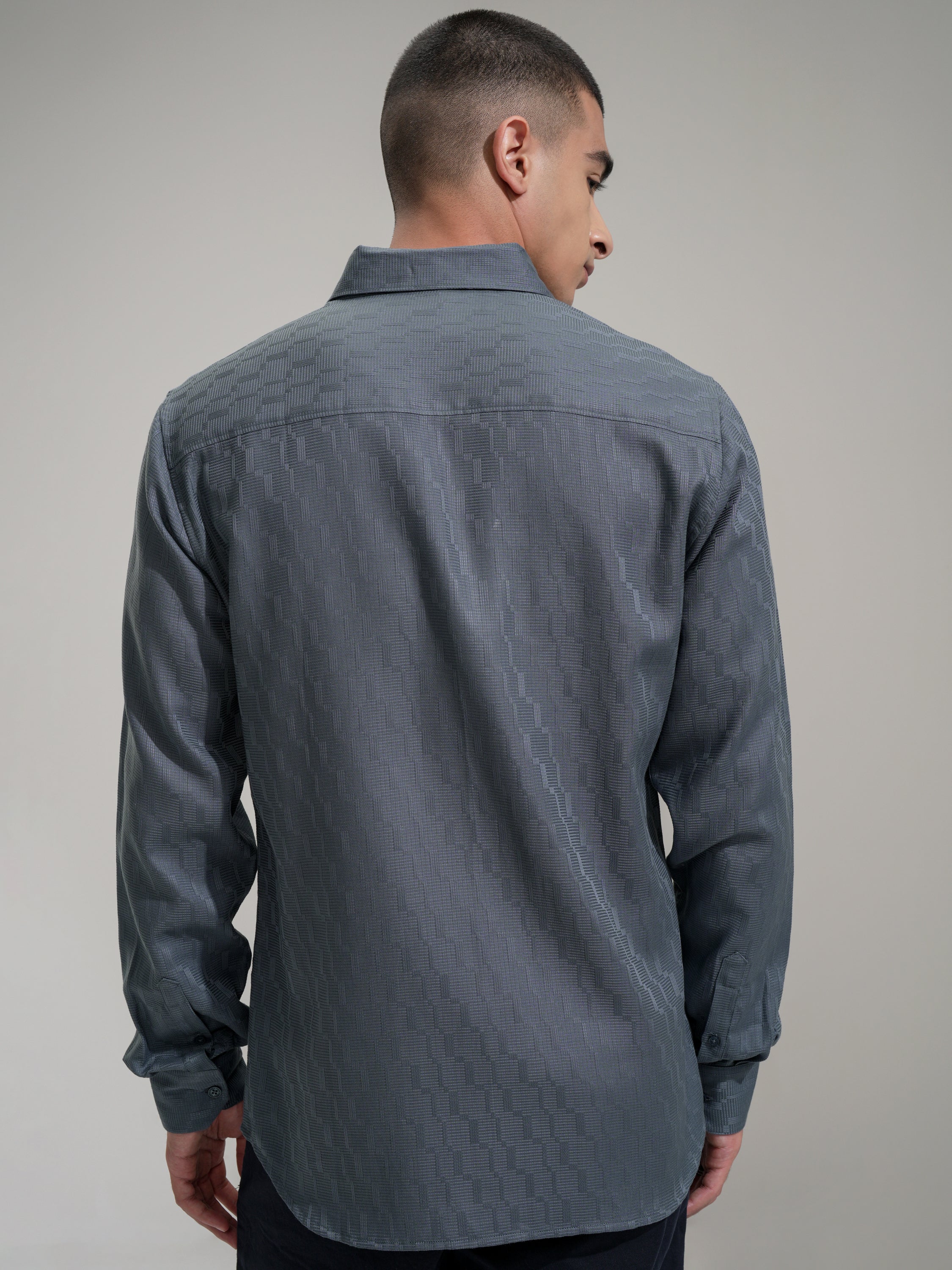 Highlander Men Blue Self Design Slim Fit Casual Shirt - Blue - Image 3