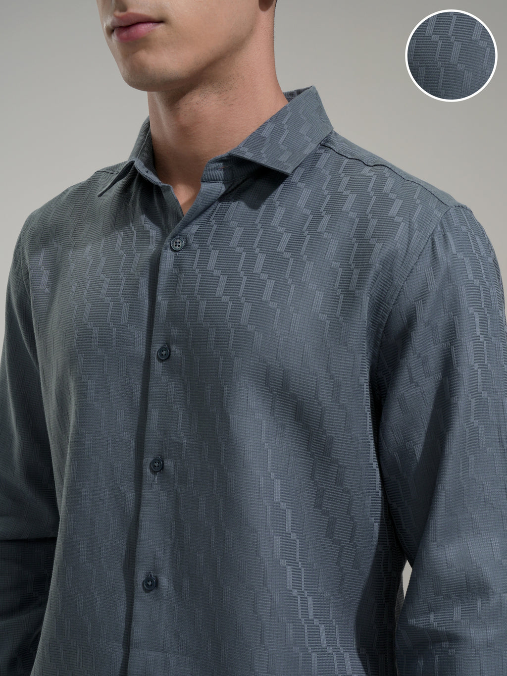 Highlander Men Blue Self Design Slim Fit Casual Shirt - Blue - Image 5