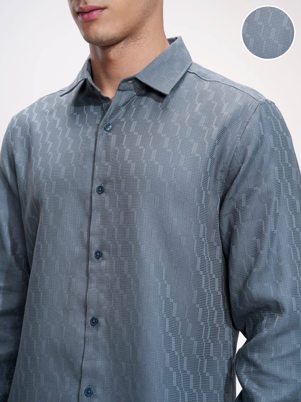 Highlander Men Blue Self Design Slim Fit Casual Shirt - Blue - Image 5