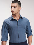 Highlander Men Blue Self Design Slim Fit Casual Shirt - Blue - Image 1