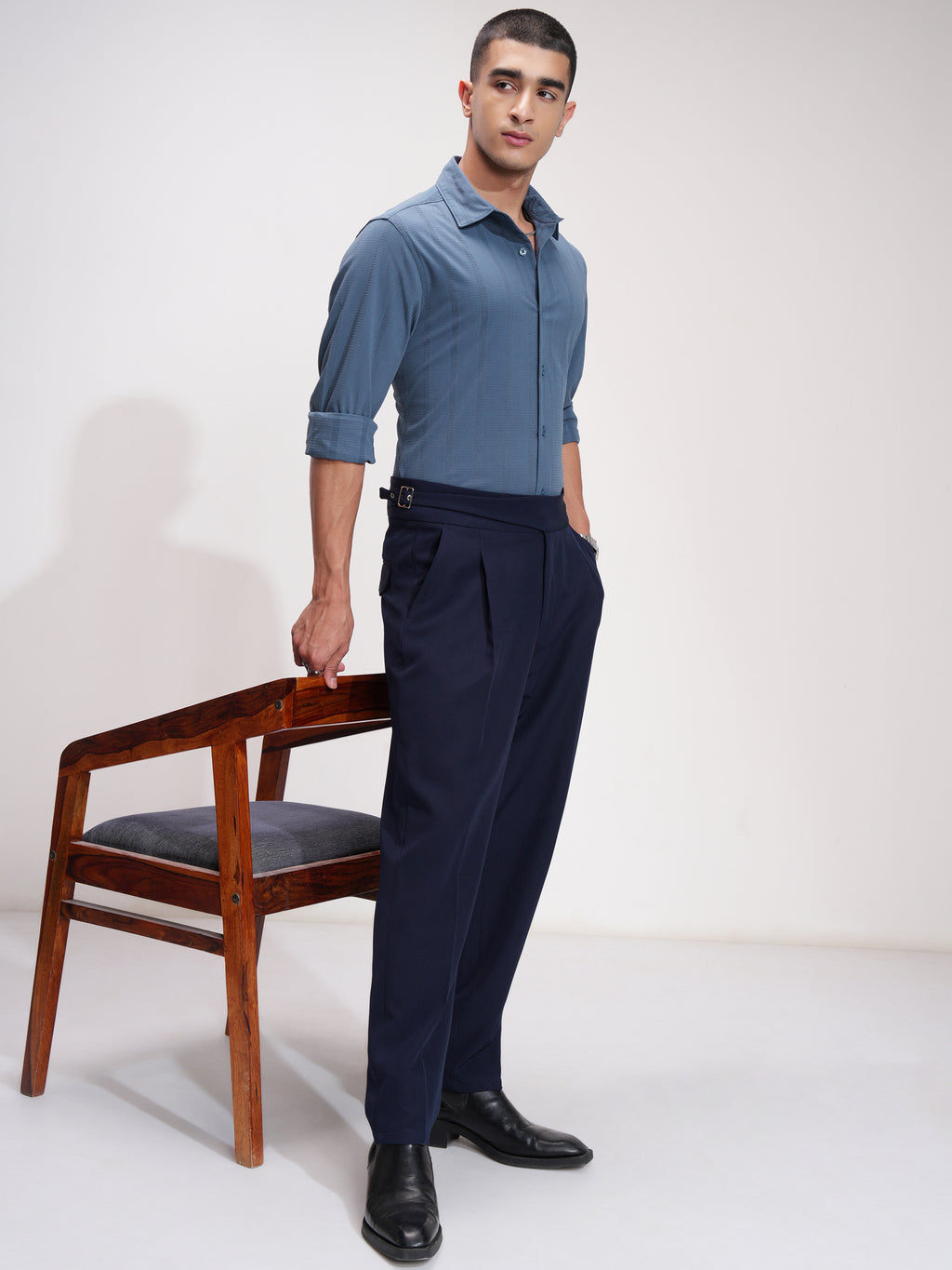Highlander Men Blue Self Design Slim Fit Casual Shirt - Blue - Image 2