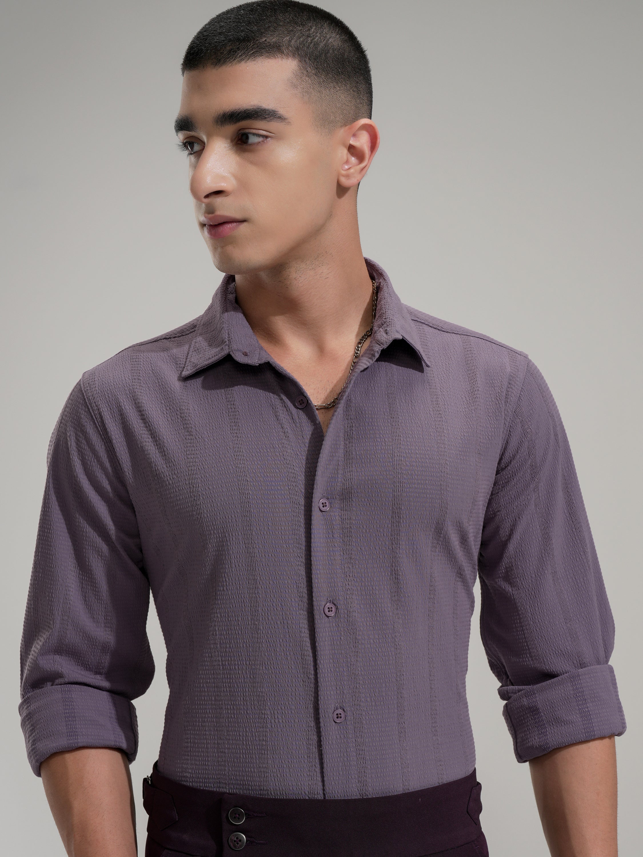 Highlander Men Lavender Self Design Slim Fit Casual Shirt - Lavender - Image 1