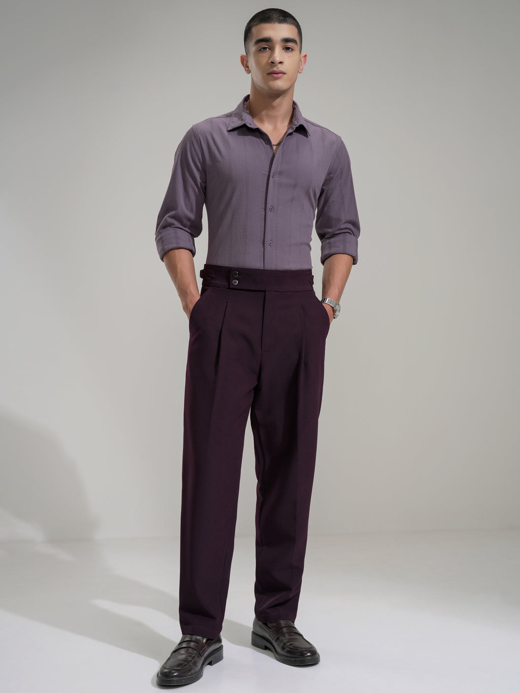 Highlander Men Lavender Self Design Slim Fit Casual Shirt - Lavender - Image 2
