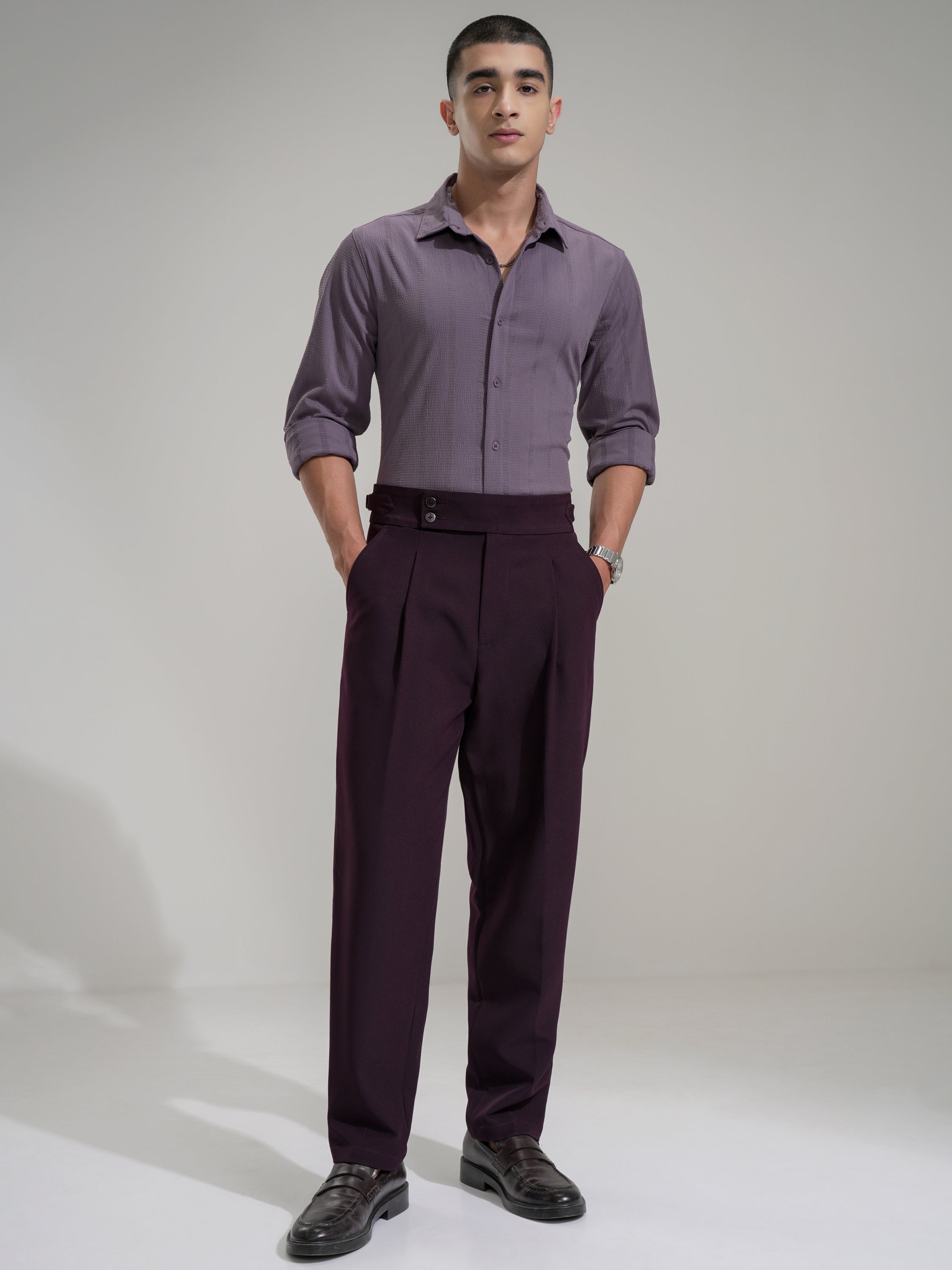 Highlander Men Lavender Self Design Slim Fit Casual Shirt - Lavender - Image 2