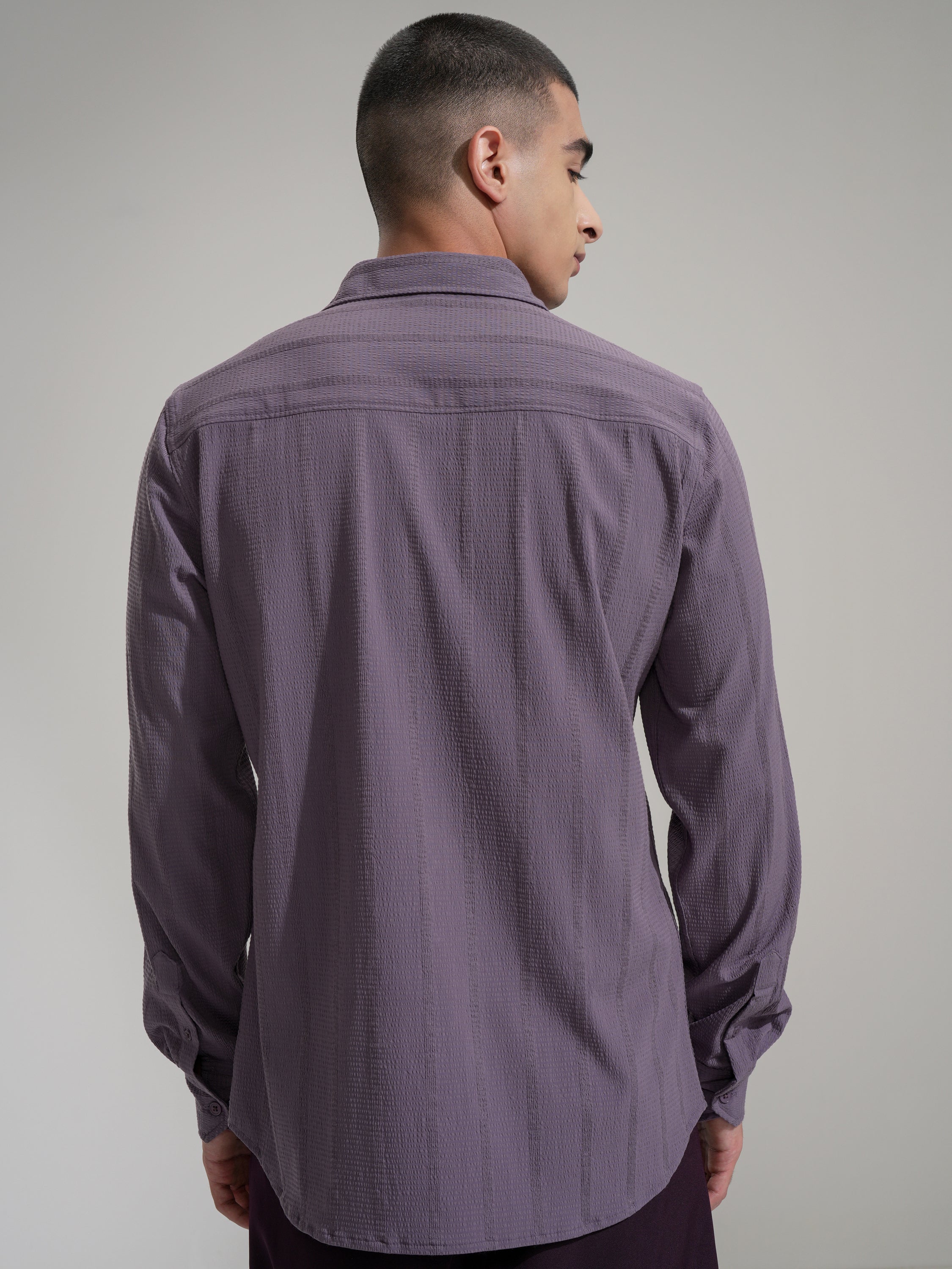 Highlander Men Lavender Self Design Slim Fit Casual Shirt - Lavender - Image 3