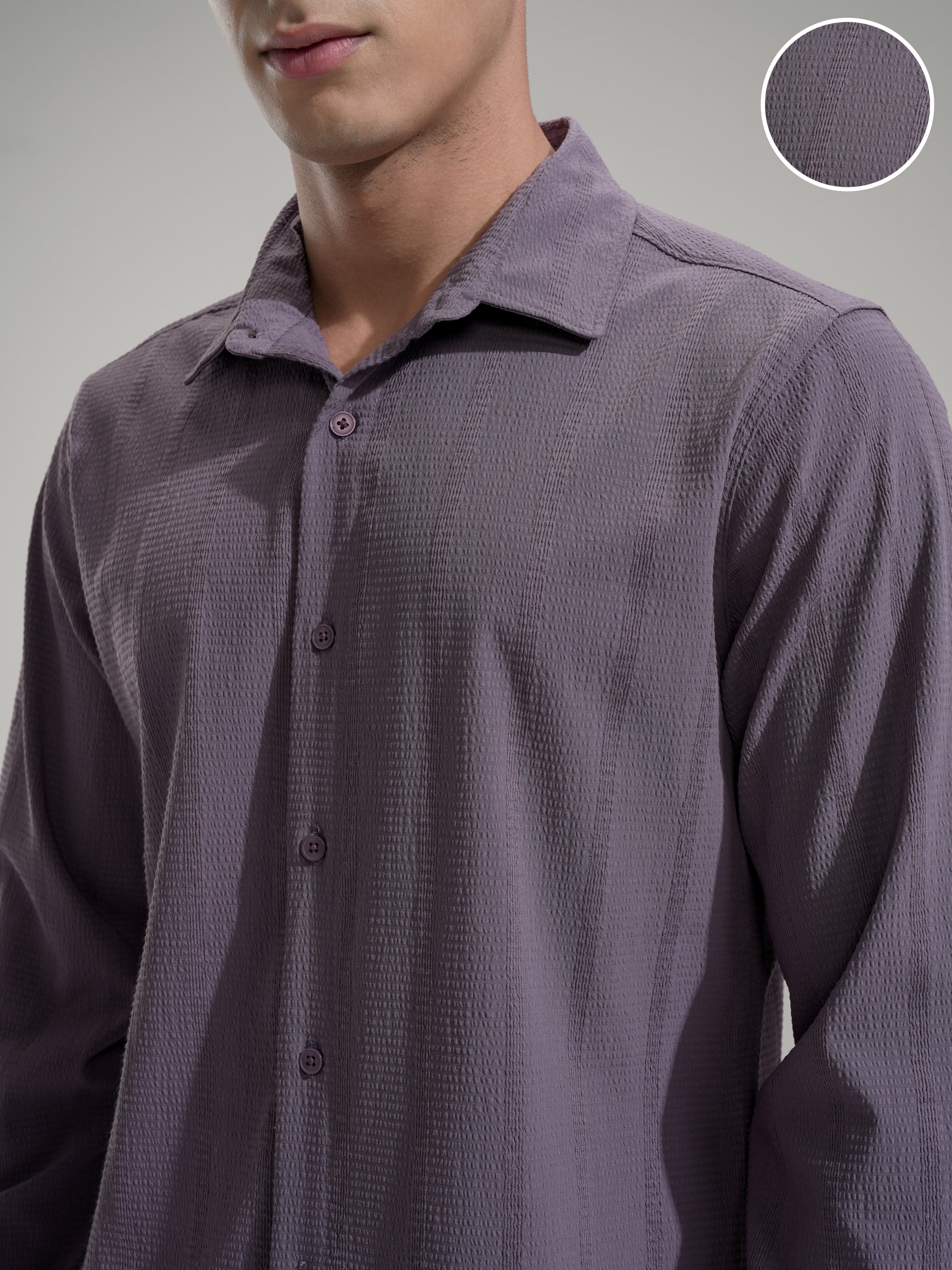 Highlander Men Lavender Self Design Slim Fit Casual Shirt - Lavender - Image 5