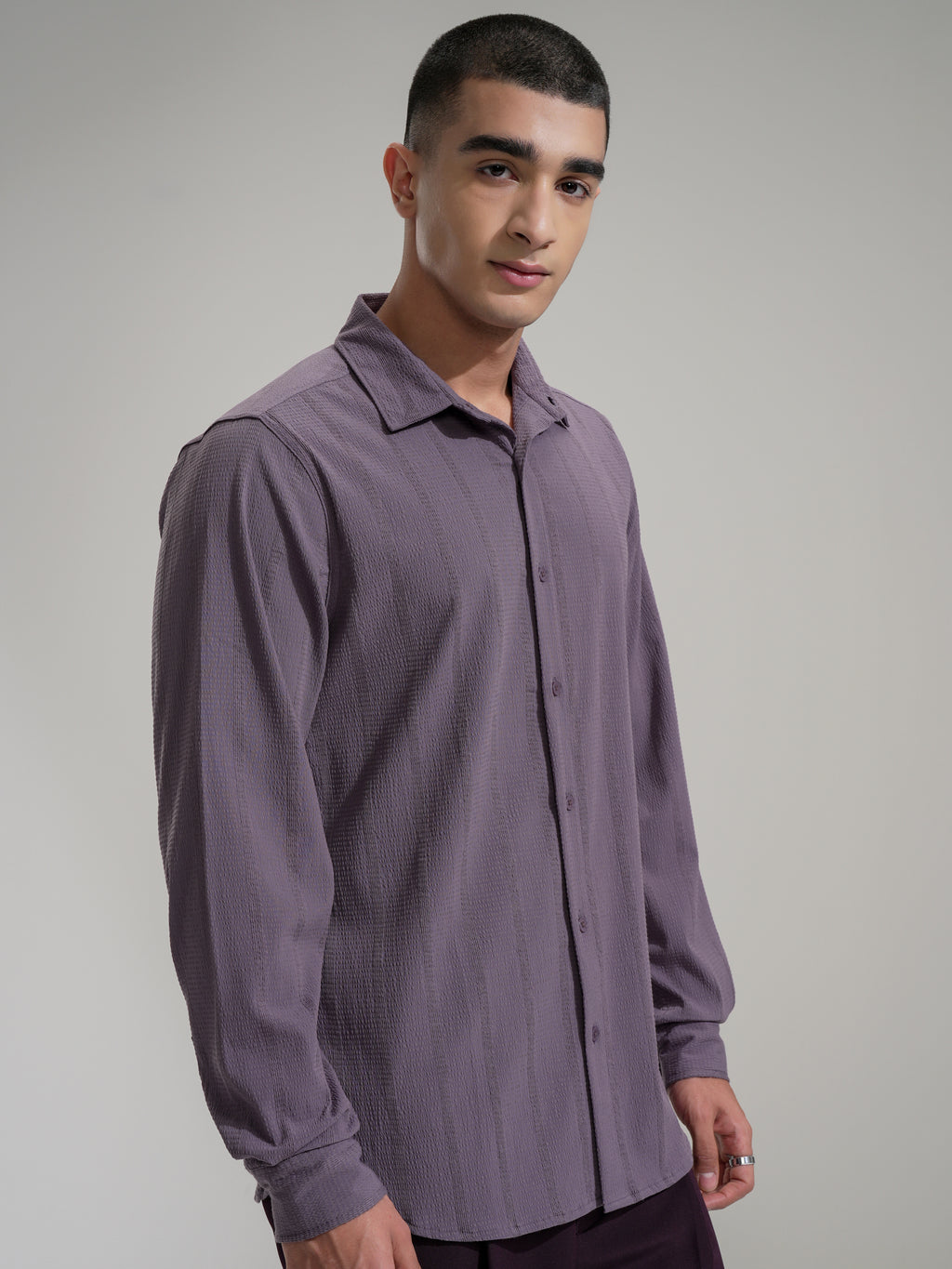 Highlander Men Lavender Self Design Slim Fit Casual Shirt - Lavender - Image 6