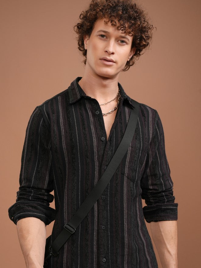 Highlander Men Purple Striped Slim Fit Casual Shirt - Purple - Image 1