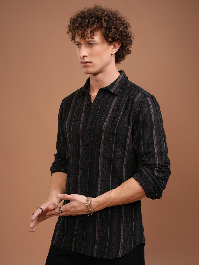 Highlander Men Purple Striped Slim Fit Casual Shirt - Purple - Image 4