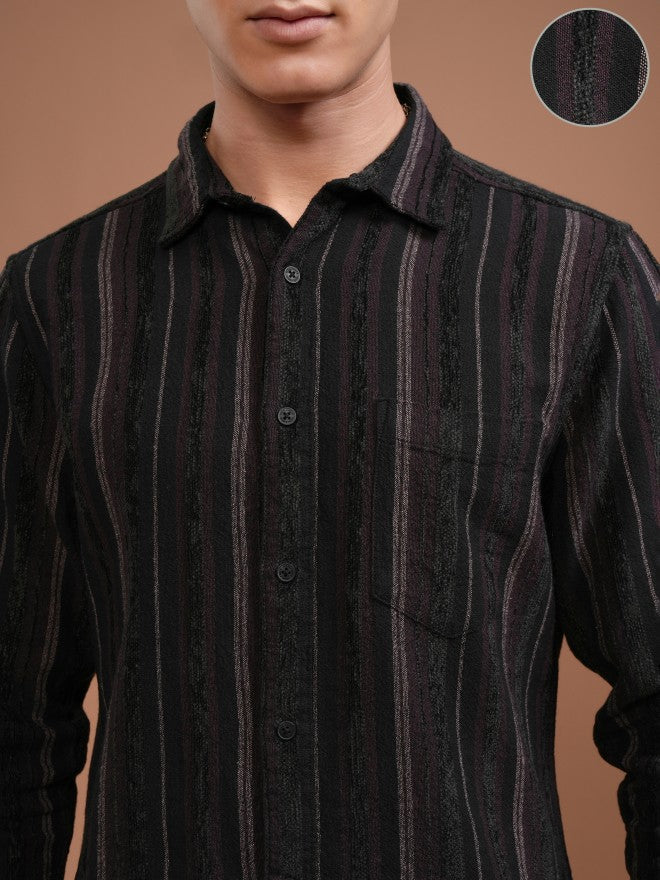 Highlander Men Purple Striped Slim Fit Casual Shirt - Purple - Image 5
