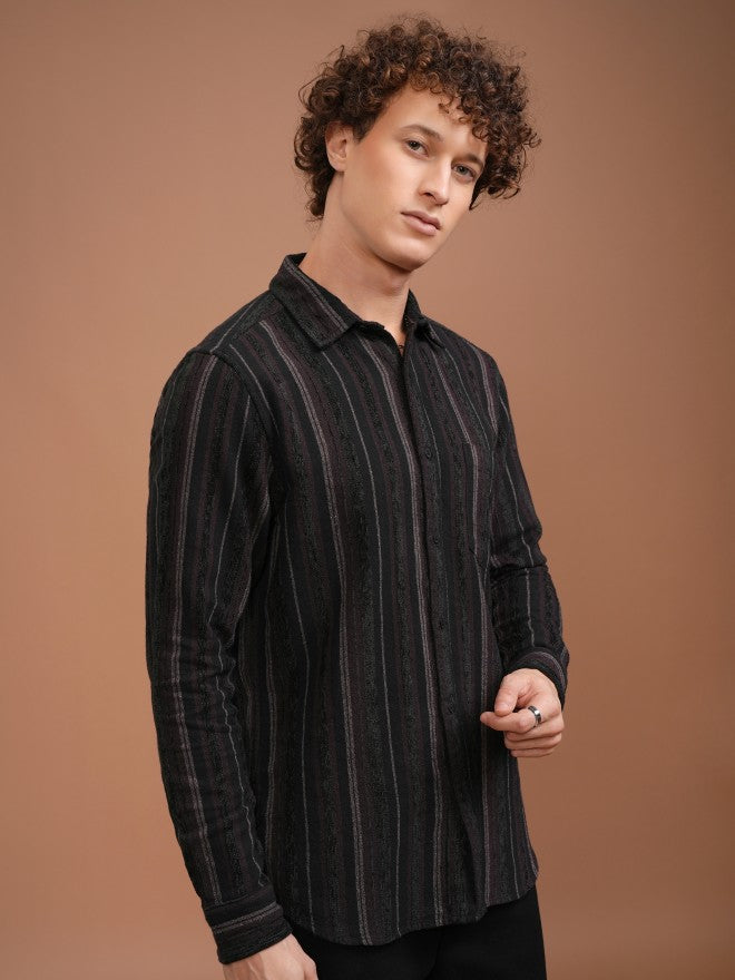 Highlander Men Purple Striped Slim Fit Casual Shirt - Purple - Image 6