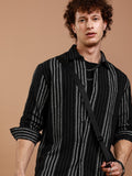Highlander Men Black Striped Relaxed Fit Casual Shirt - Black - Image 1