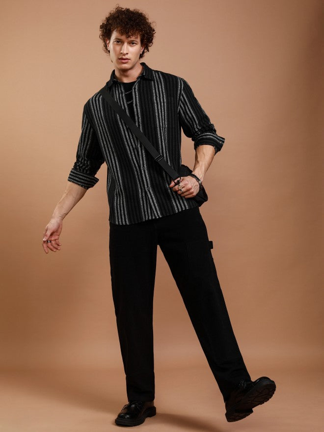 Highlander Men Black Striped Relaxed Fit Casual Shirt - Black - Image 2