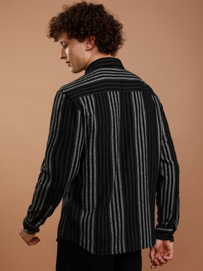 Highlander Men Black Striped Relaxed Fit Casual Shirt - Black - Image 3