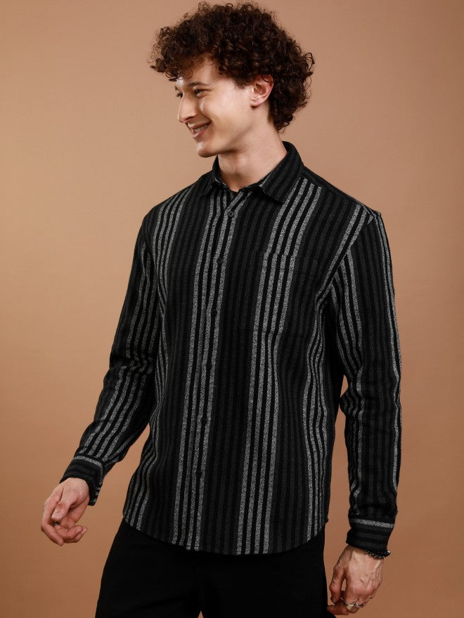 Highlander Men Black Striped Relaxed Fit Casual Shirt - Black - Image 4
