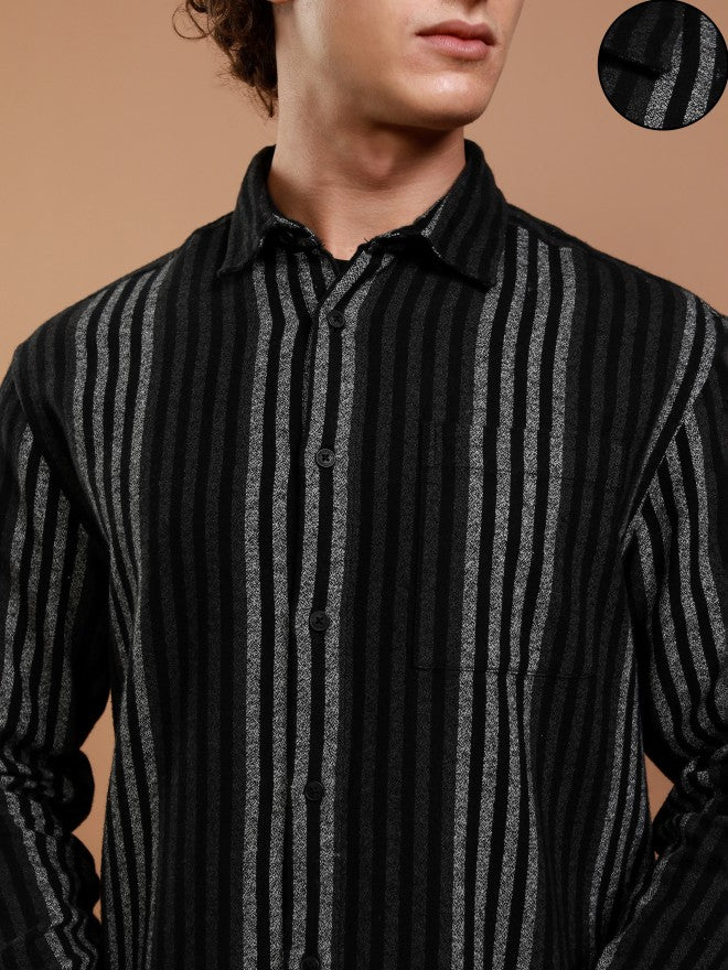 Highlander Men Black Striped Relaxed Fit Casual Shirt - Black - Image 5